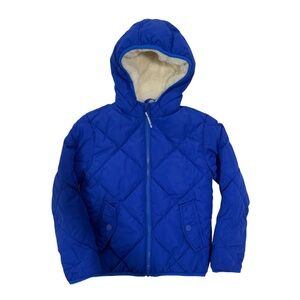 Cat & Jack Boys Puffer Jacket | Blue Sherpa-Lined Hood | Size S